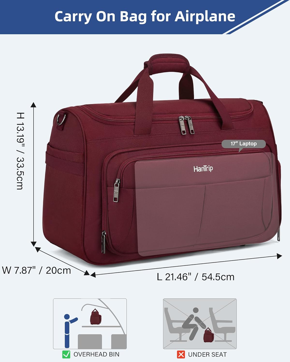 Carry on Duffel Bag Foldable Duffle Bags for Travel, Large Personal Item Bags for Airplanes, Weekender Overnight Mens Travel Tote Bag for Women Softside Carry on Luggage (Burgundy)
