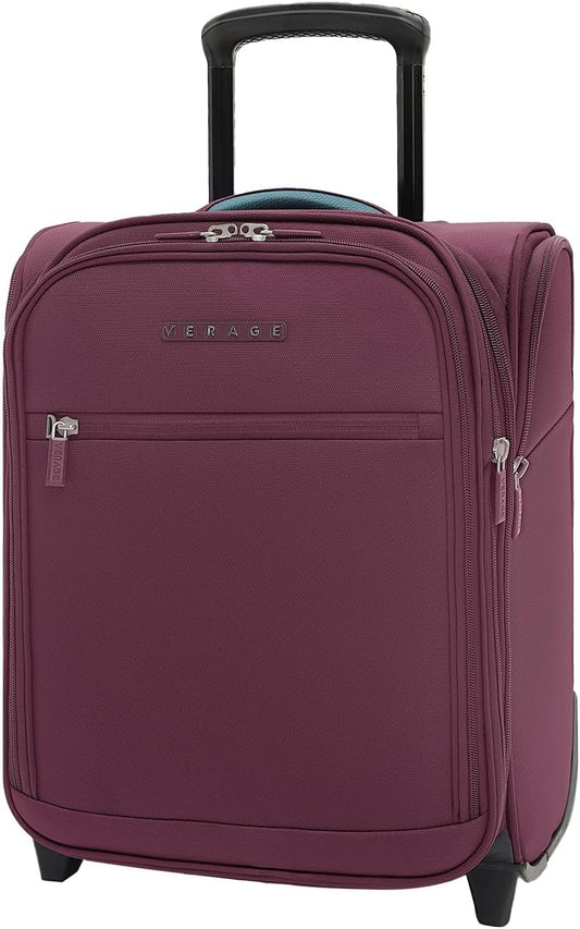 Verage Under Seat Luggage with Wheels, Softside Expanable Small Suitcase Carry On Luggage Bags for Airlines Airplanes Short Trip Men Women (Grape red, 16-Inch Rolling Underseat)
