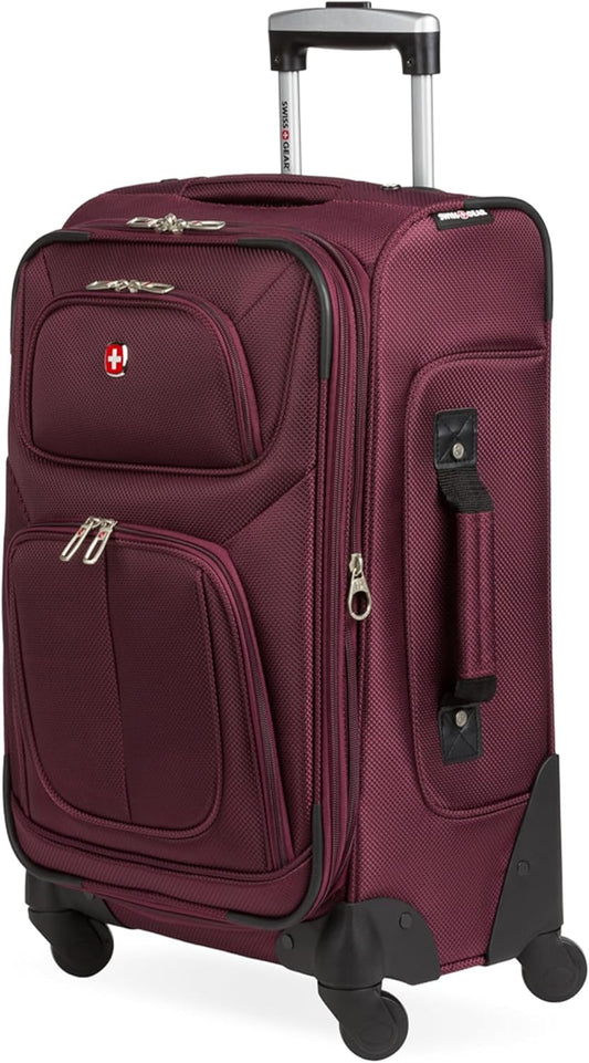 SwissGear Sion Softside Expandable Luggage – Carry-On Suitcase with 360 Degree Wheels & Retractable Handle – 21 Inch, Perfect for 1-3 Night Trips – Merlot