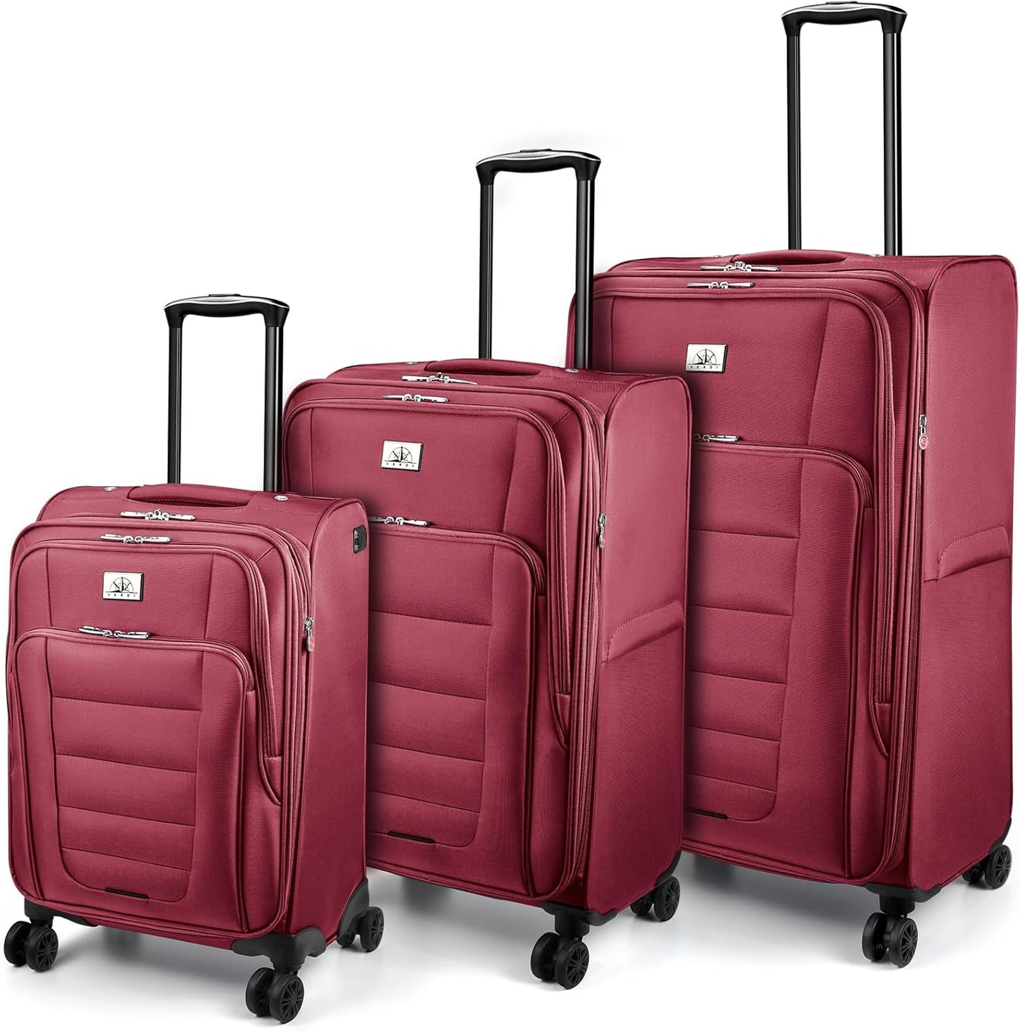 Verdi Luggage Set 3-Piece Suitcase with Spinner Wheel Softside Expandable, Carry On Luggage with USB Port (Burgundy, 3-Piece set(20/24/28))