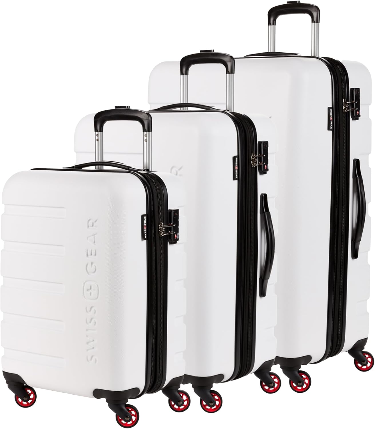 SwissGear 7366 Signature Hardside Expandable Luggage with Spinner Wheels, TSA Lock, Cup-Holder, White, 3-Piece Set (19/23/27)