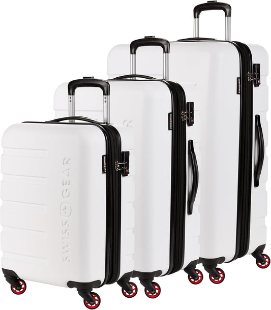 SwissGear 7366 Signature Hardside Expandable Luggage with Spinner Wheels, TSA Lock, Cup-Holder, White, 3-Piece Set (19/23/27)