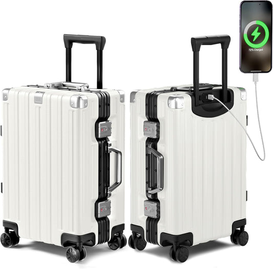 Krute Aluminum Frame Carry On Luggage 20 Inch Zipperless Luggages USB Charger Hardside PC Suitcase With Spinner Wheels Airline Approved Hard Shell Suitcases with TSA Lock (1 Piece)