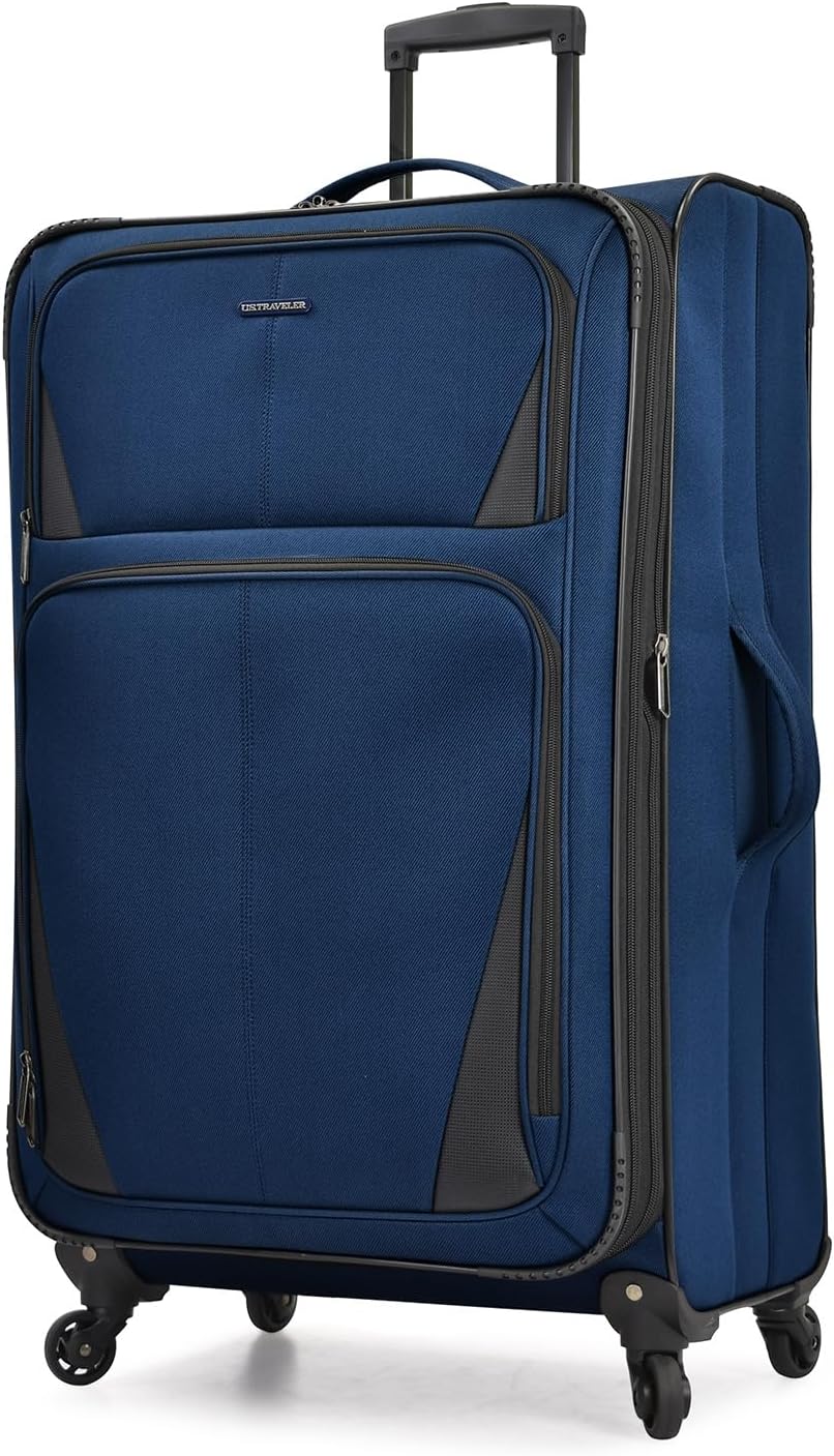 U.S. Traveler Aviron Bay Expandable Softside Luggage with Spinner Wheels, Navy, 2-Piece Set