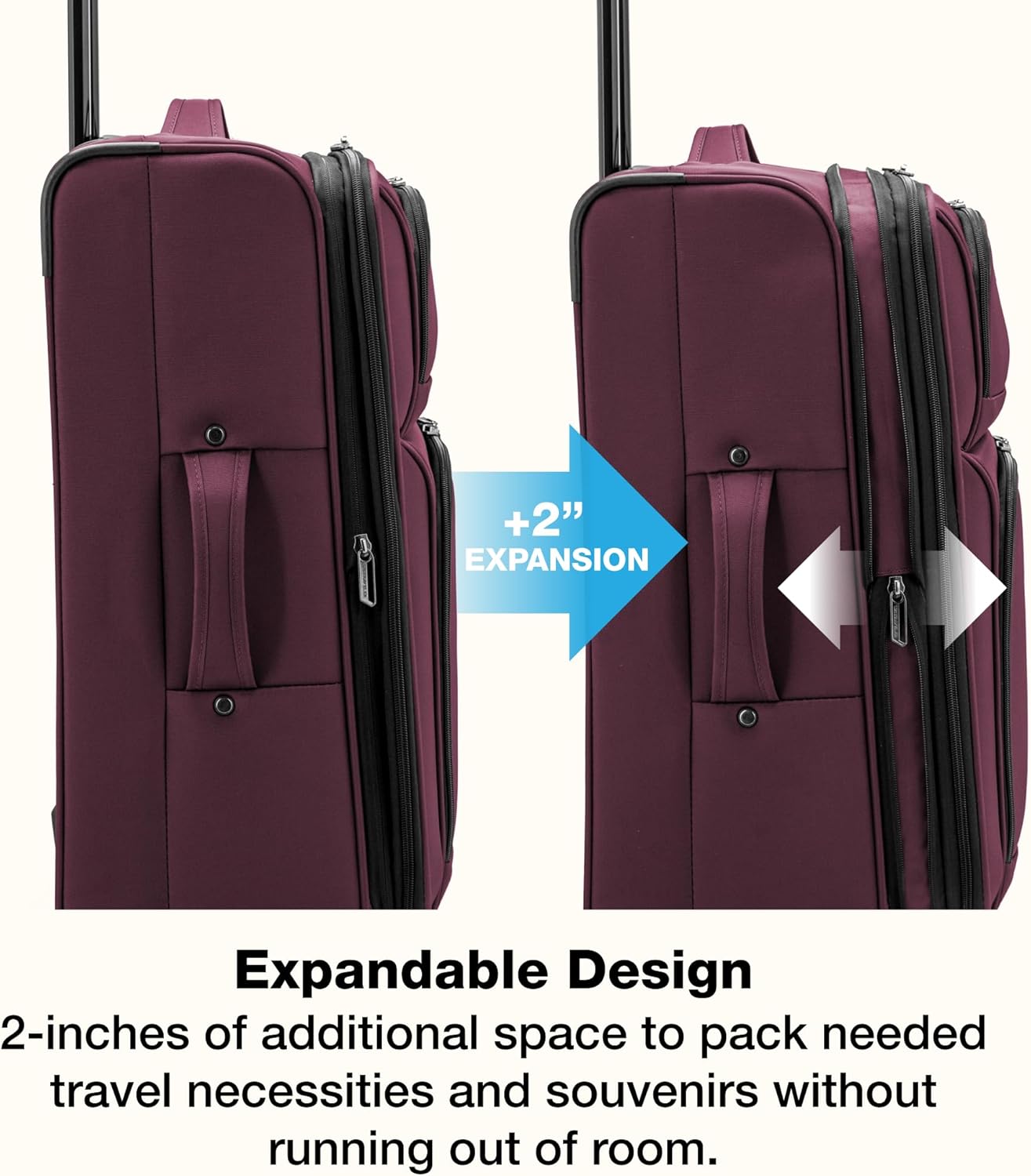 U.S. Traveler Anzio Softside Sturdy Ballistic Nylon Expandable Travel Suitcase Luggage with 4 Spinner Wheels, Burgundy, Checked-Medium 26-Inch