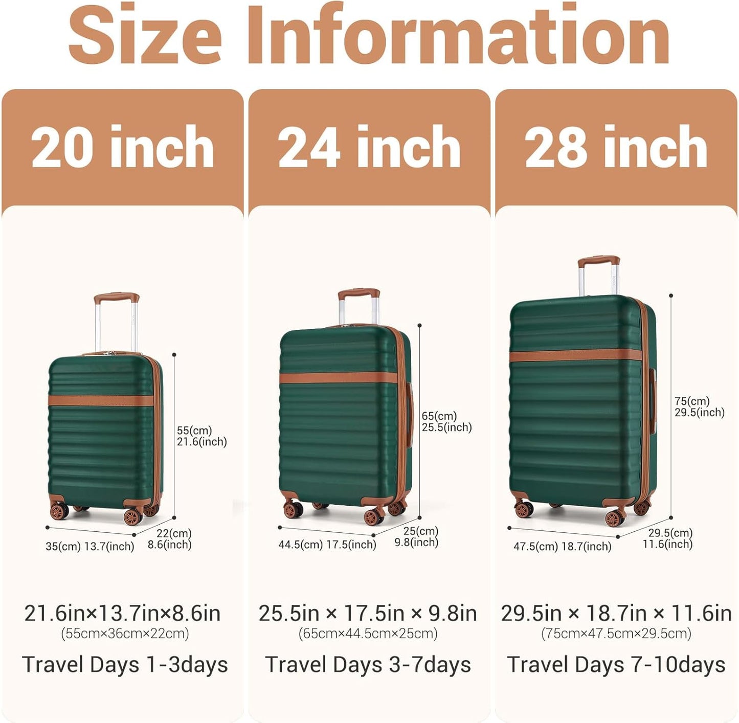 Kono Expandable 28 Inch Large Checked Luggage: ABS+PC Hardside Trolley Travel Case - Hard Shell Suitcase with TSA Lock,Green