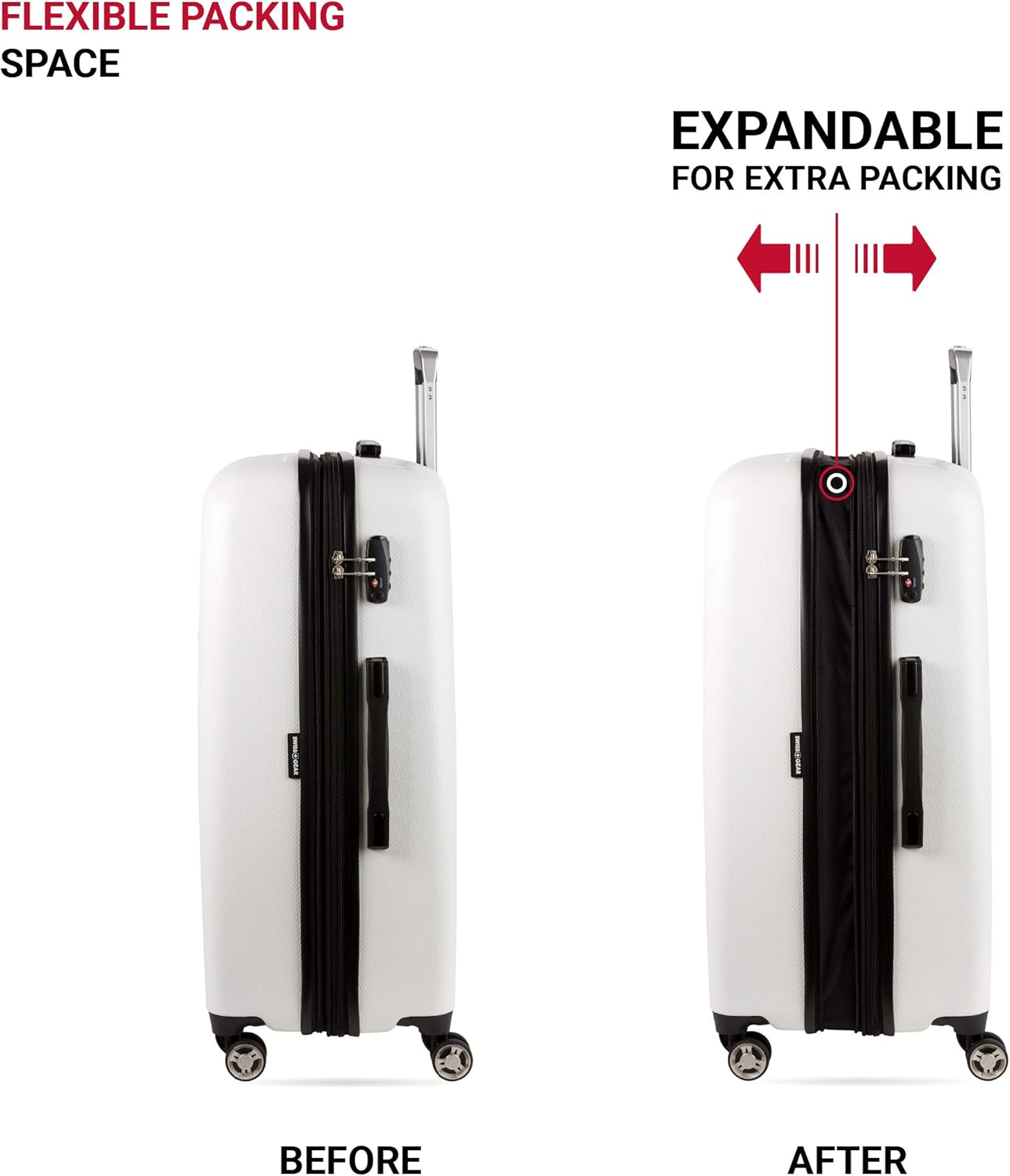SwissGear 7272 Energie Expandable Hardside Luggage with Spinner Wheels and TSA Lock, White, 2-Piece Set (19/27)