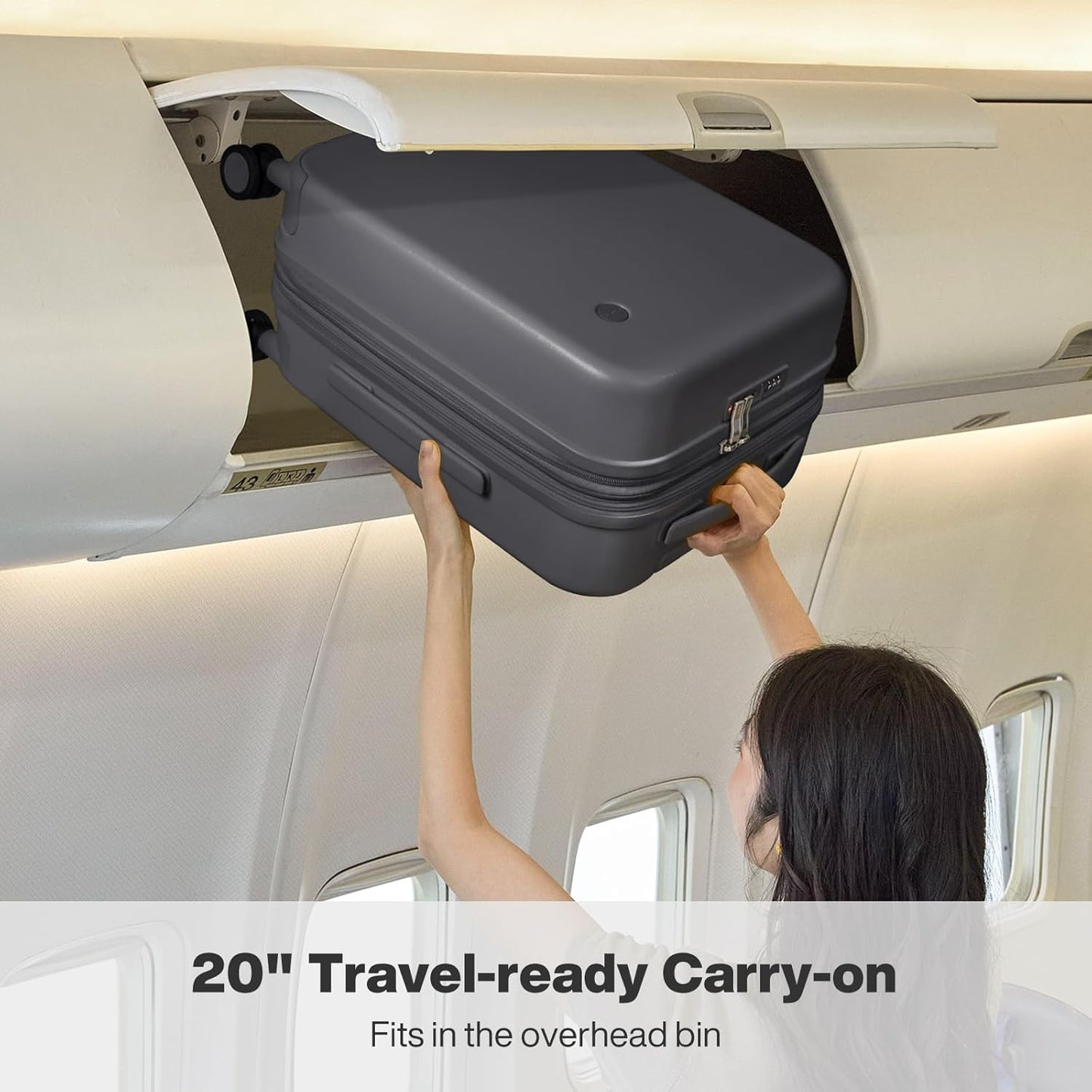 mixi 20 Inch Large Expandable Carry on Luggage Suitcase with Spinner Wheels, Hardside Rolling Travel Suitcase PC with TSA Lock, Rock Gray