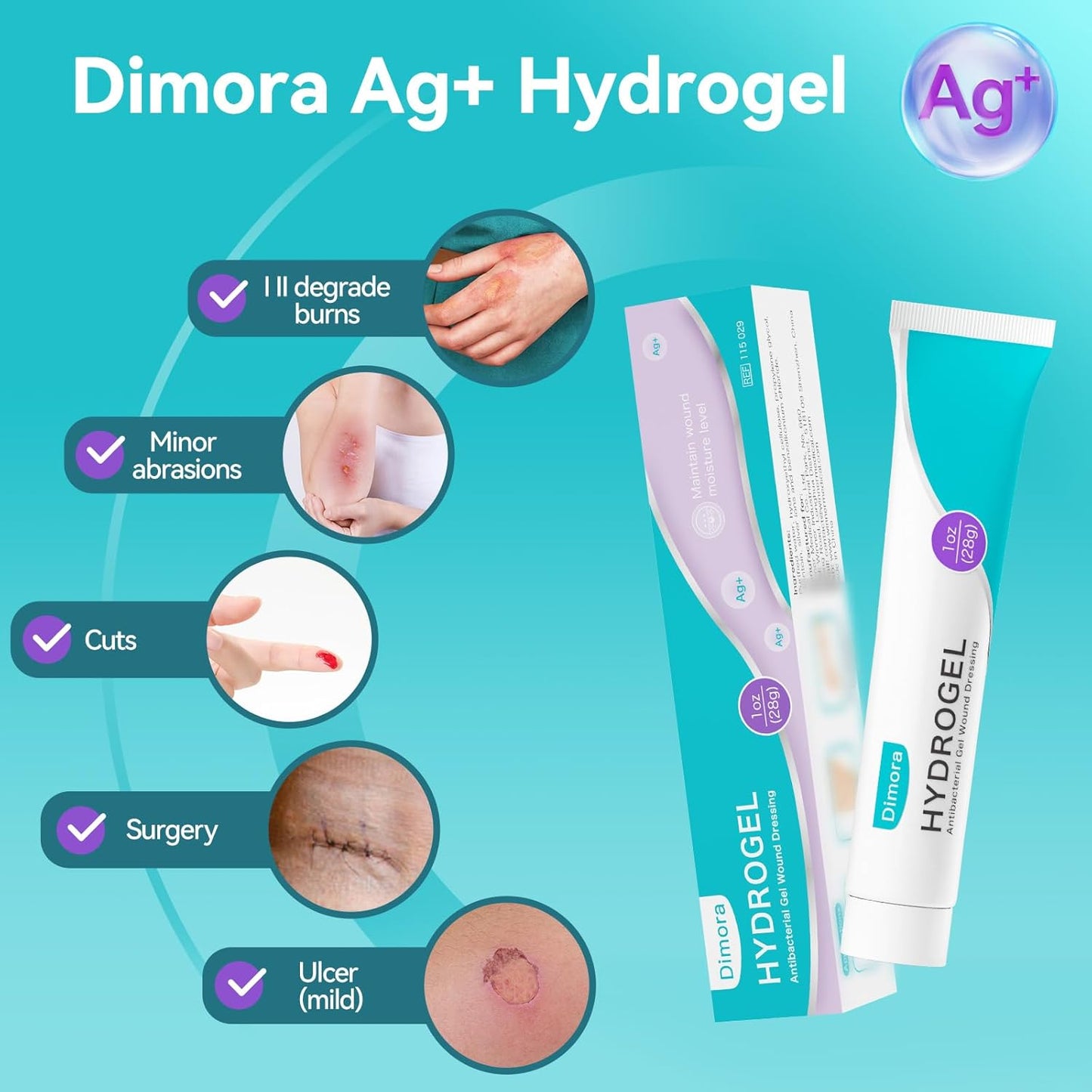 Dimora Antibacterial Gel Wound Dressing-3 Packs 3oz (28gx3), Silver Hydrogel First Aid Ointment for Soothing & Wound Healing, Antibacterial Care for Minor Abrasions, Cuts, Lacerations and Scalds.