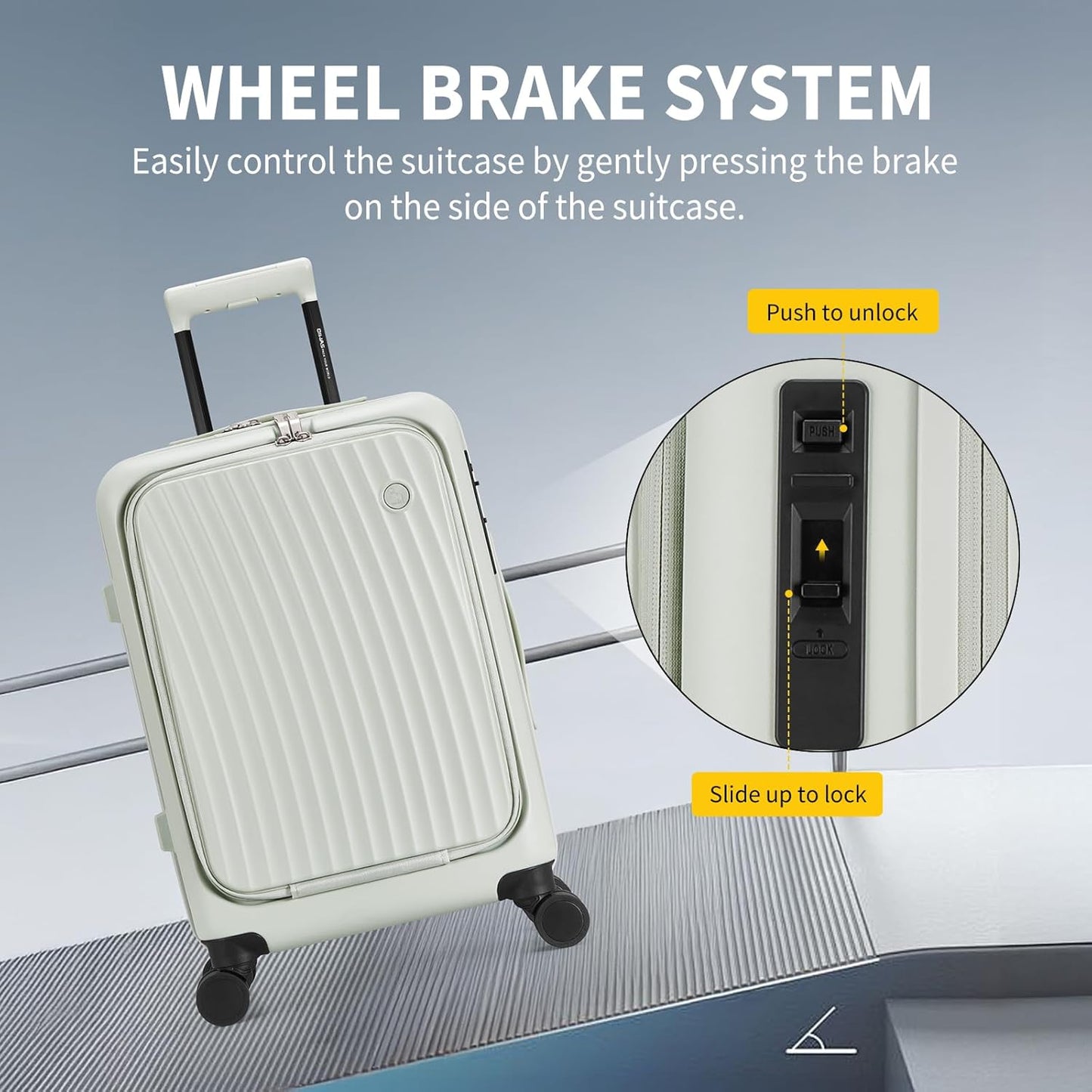 OIWAS 20 Inch Carry On Luggage, Front Pocket Carryon Suitcase with Phone Holder & Cup Holder, Airline Approved Hardshell Luggage with Double TSA Lock, USB Port, One-Click Brake, White