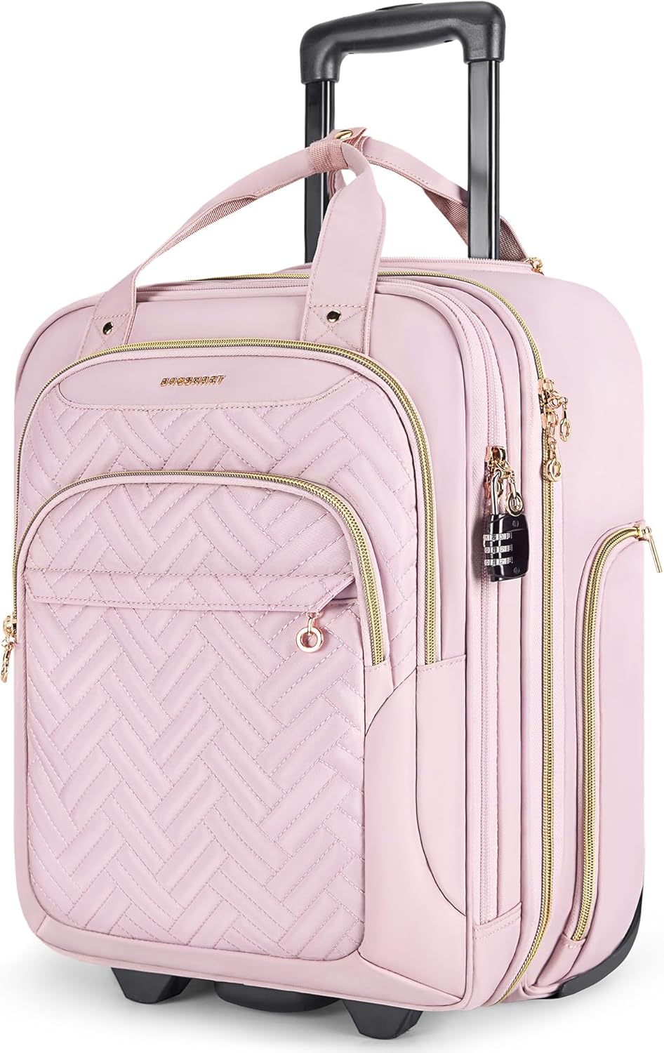 BAGSMART Underseat Carry On Luggage Airline approved,16-inch Underseater Softside Travel Suitcase with Wheels Lightweight Overnight Rolling Carry-on Luggage for Women Men Weekender, Pink