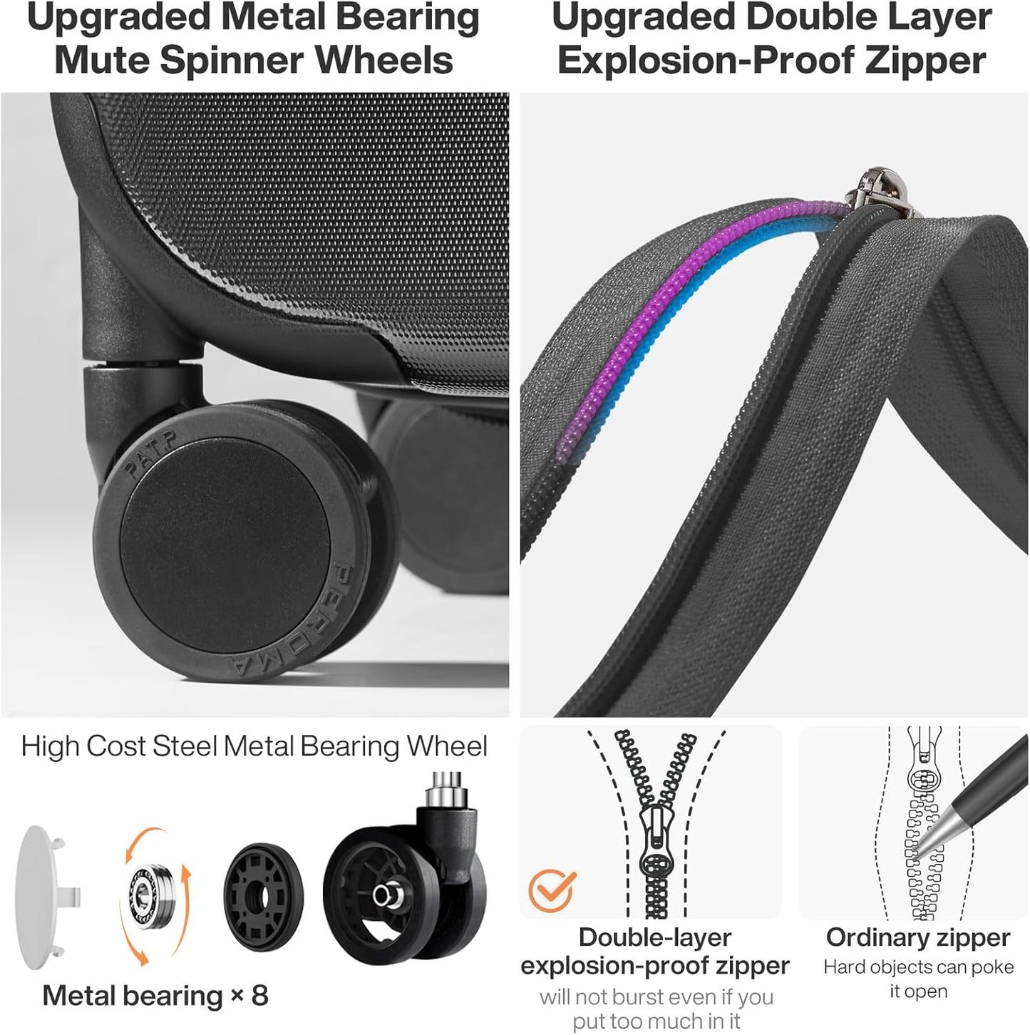 mixi Upgrade Carry on Luggage Suitcases with Spinner Wheels, Hardside Rolling Suitcase PC with TSA Lock Lightweight Travel Case 20in Carry-On, Fine Grid Black