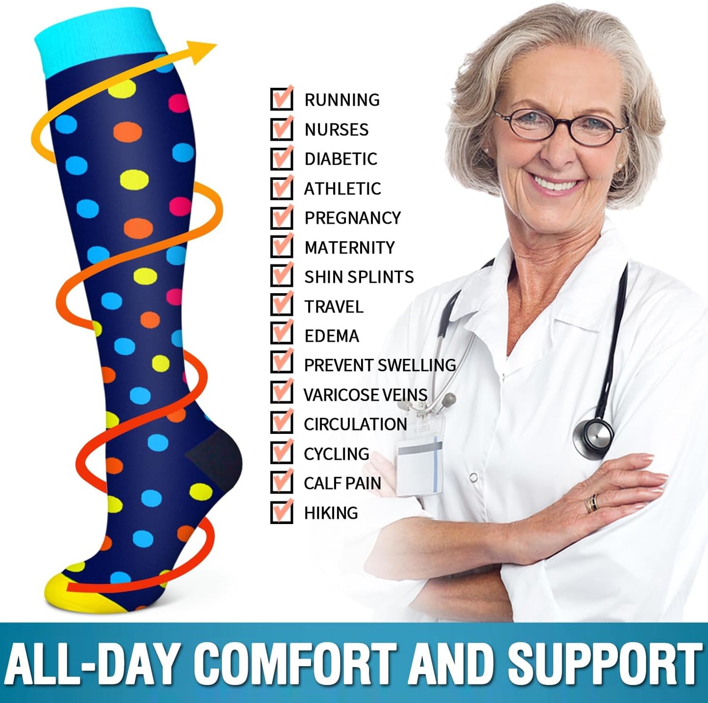 6 Pack Copper Compression Socks for Women and Men Circulation-Best Support for Medical, Running,Nursing,Athletic