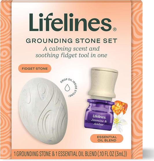 Lifelines Scent-Infused Grounding Stone & Oil Blend Gift Set - Fidgets for Tweens, Teens & Adults with Essential Oil Blend - Stocking Stuffers, White Elephant for Christmas