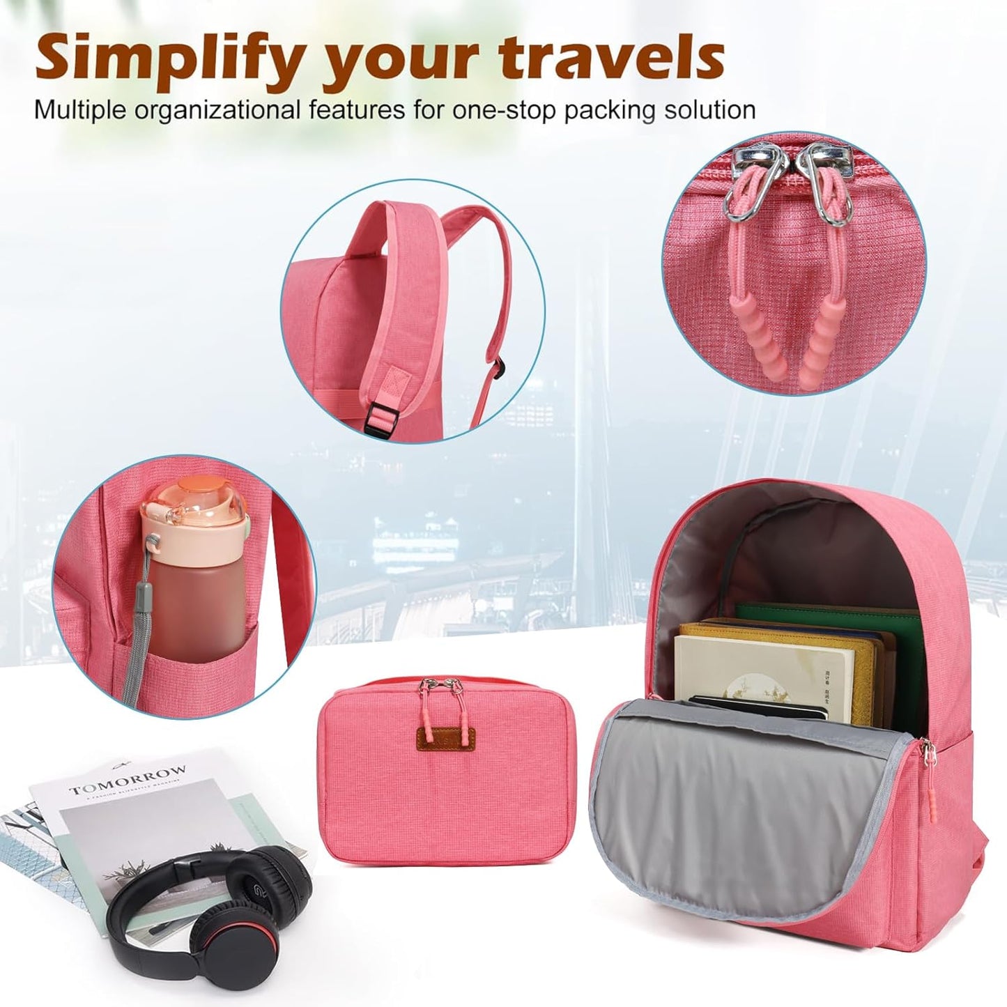 ABS+PC Carry on Luggage set with backpack 3 Pcs suitcace with Spinner wheels TSA Lock 20-In hardshell Lightweight Luggage set (Pink)