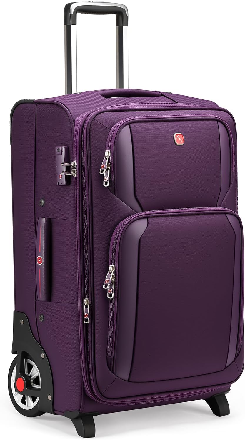 Laduga Softside Expandable Luggage with Large Steel Wheels Checked-Luggage Suicase (Purple, 29-Inch)