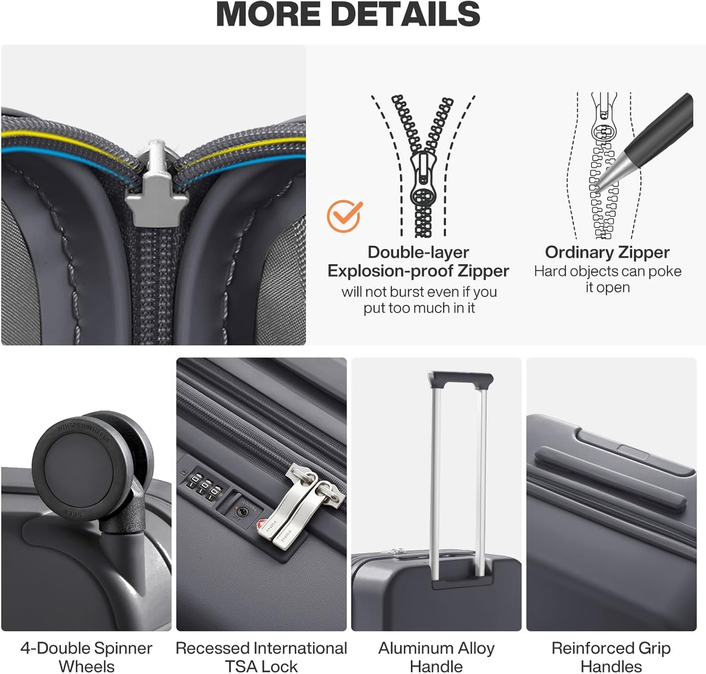 mixi 26 Inch Large Expandable Checked Luggage Suitcase with Spinner Wheels, Hardside Rolling Travel Suitcase PC with TSA Lock, Rock Gray