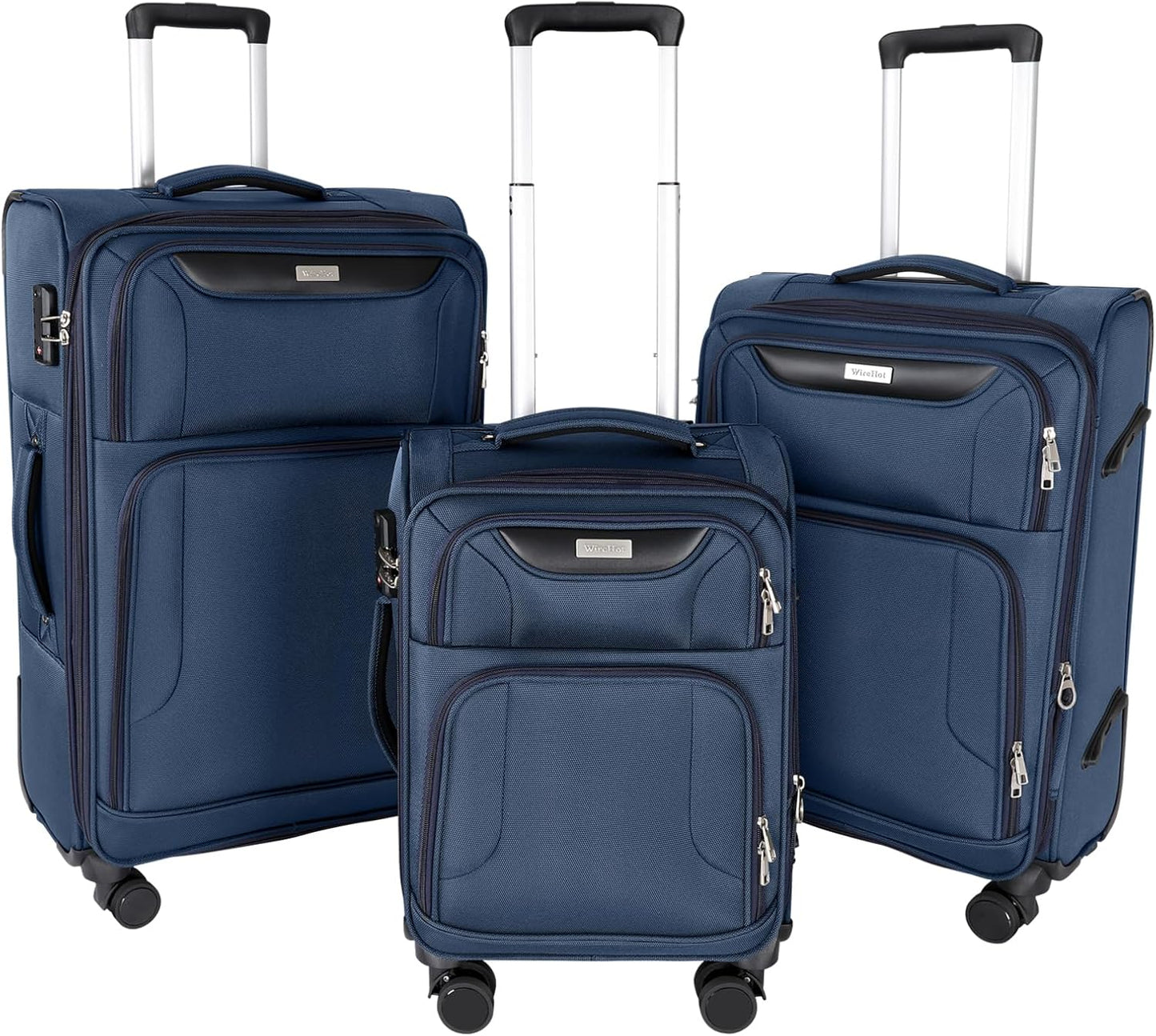 3-Piece Softside Expandable Luggage Set with Front Open Pocket, Lightweight and Durable Oxford Fabric Suitcase Set with TSA Lock (Blue, 20in/24in/28in)