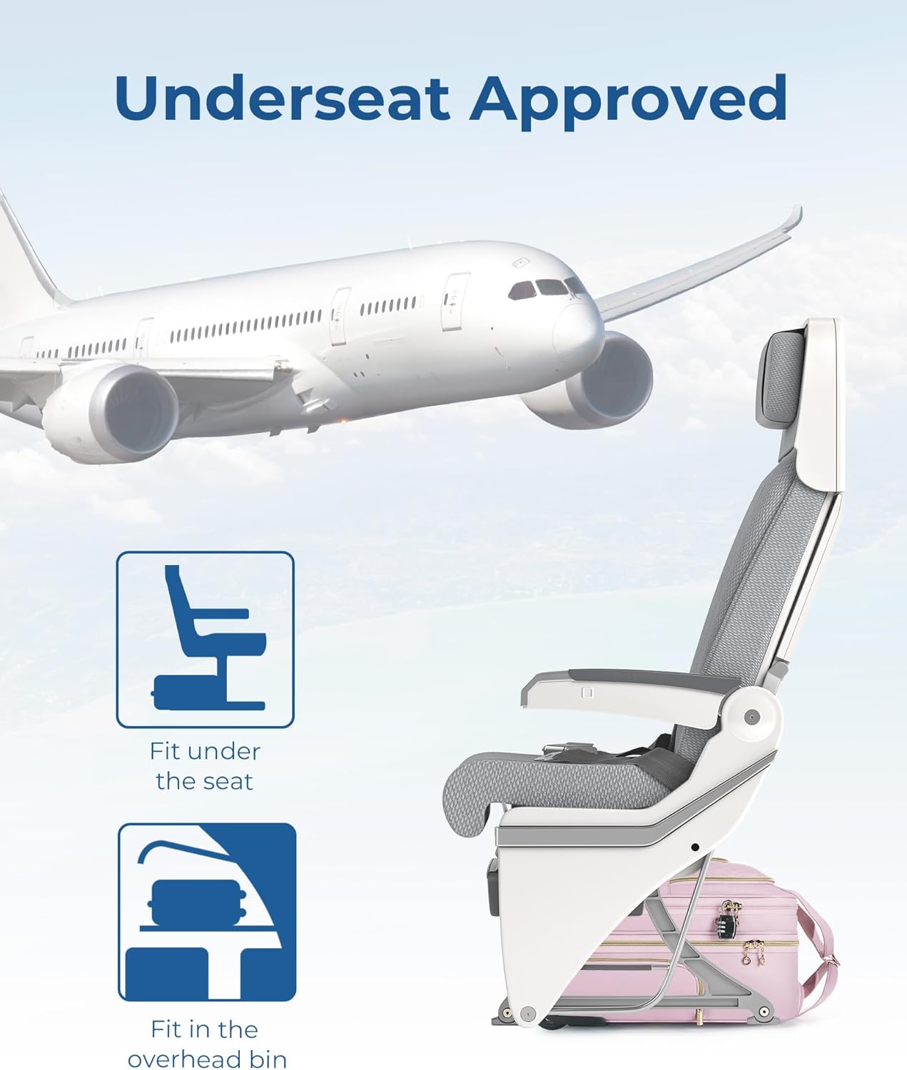 BAGSMART Underseat Carry On Luggage Airline approved,16-inch Underseater Softside Travel Suitcase with Wheels Lightweight Overnight Rolling Carry-on Luggage for Women Men Weekender, Pink