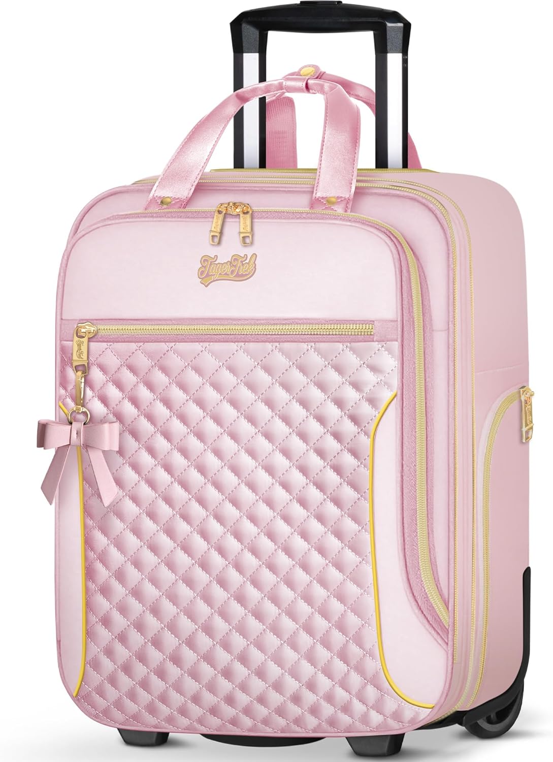Underseat Carry On Luggage with Wheels, Airline Approved Personal Item Suitcase with Multiple Compartments, Lightweight Softside Under Seat Carry-on Suitcases for Women Travel Business, Pink