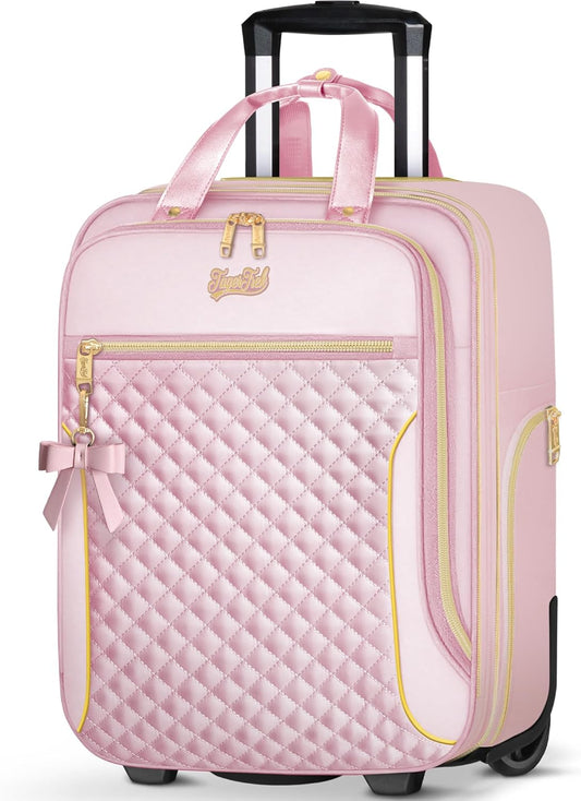 Underseat Carry On Luggage with Wheels, Airline Approved Personal Item Suitcase with Multiple Compartments, Lightweight Softside Under Seat Carry-on Suitcases for Women Travel Business, Pink