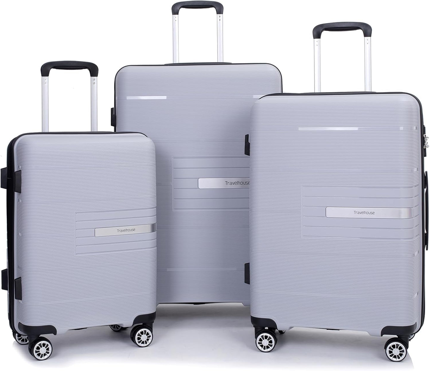 Luggage 3 Piece Sets Suitcase Set with Double Spinner Wheels, Lightweight Carry On Hardside Travel Luggage with TSA Lock, (20/24/28) (Silver)