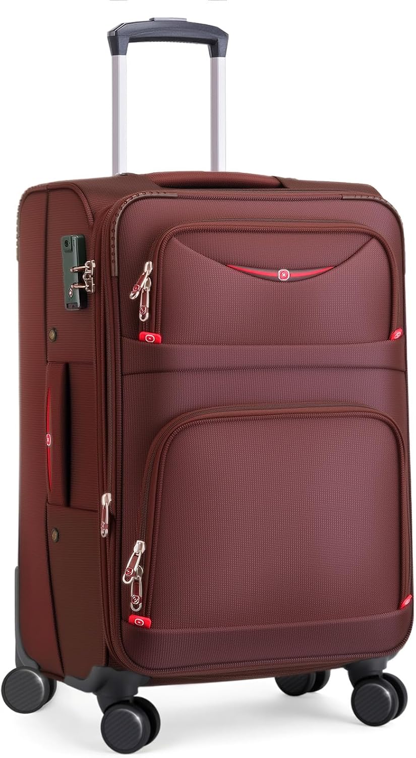 Softside Expandable Luggage with 4 Spinner Wheels, Durable Checked-Luggage Suicase (Coffee, 25-Inch)