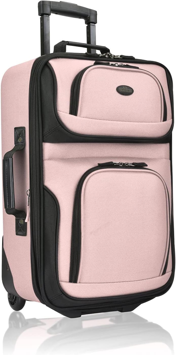 U.S. Traveler Lightweight Rolling 20" Carry On Luggage Softside Suitcase, Pink, 2-Wheel Single