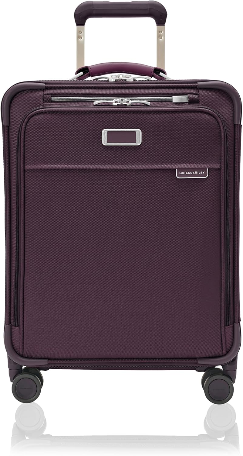 Briggs & Riley 21" Global Carry On Expandable Spinner - Luggage for International Travel, Suitcases with Wheels, Softside Rolling Bag for Men & Women, Self-Repairing Zipper - Baseline Collection, Plum