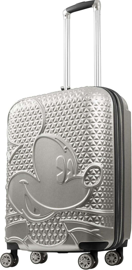 FUL Disney 26 Inch Rolling Luggage, Hardshell Suitcase with Spinner Wheels, Mickey Mouse-Silver