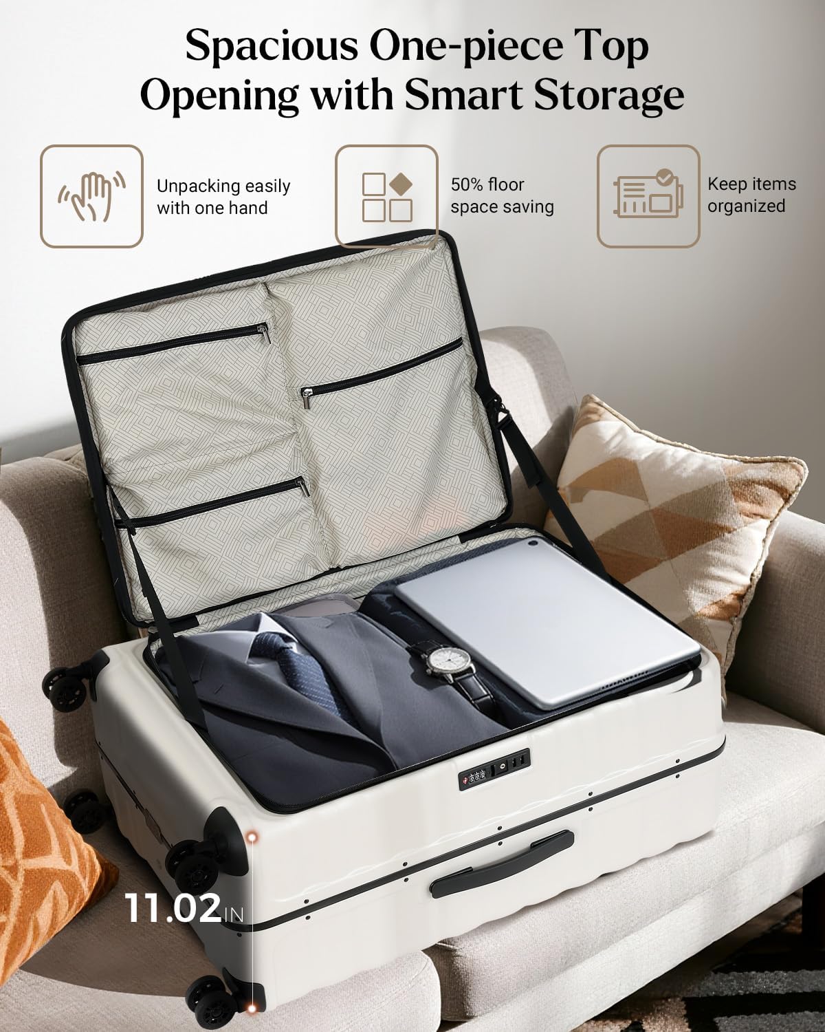 Luggage Sets 2 Pieces, 20/28 Inch PC Hardshell Suitcase with Spinner Wheels, 20 Inch Expandable Clamshell Carry On Luggage and 28 Inch Aluminum Frame Top Opening Checked Luggage (White)