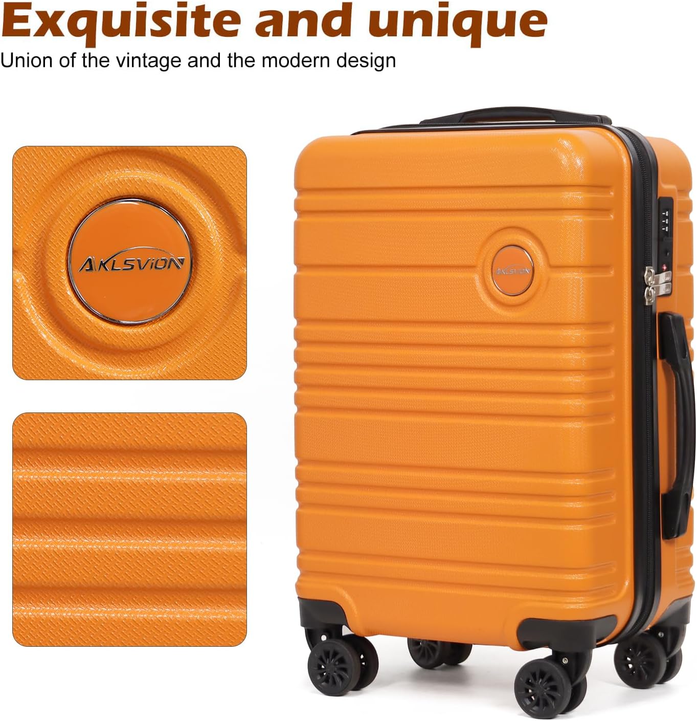 ABS+PC Carry on Luggage set with backpack 3 Pcs suitcace with Spinner wheels TSA Lock 20-In hardshell Lightweight Luggage set (Orange)
