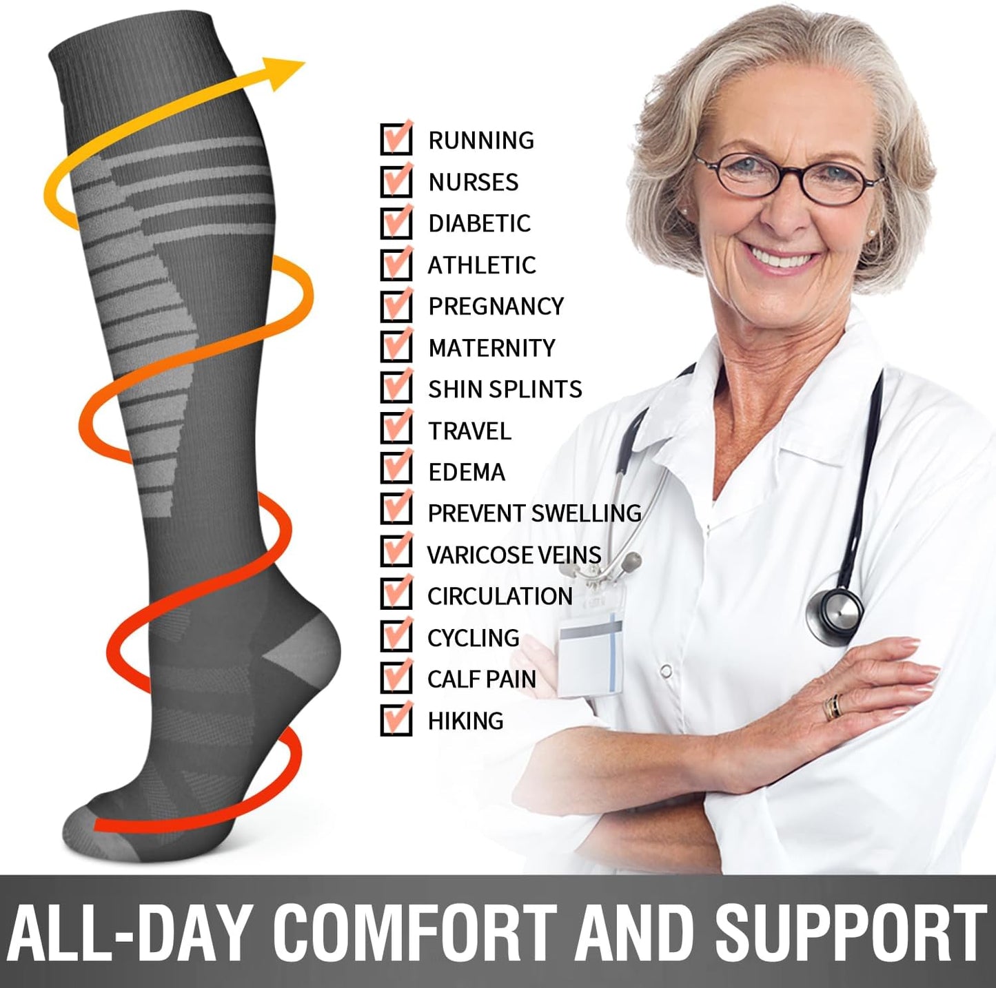 6 Pack Copper Compression Socks for Women and Men Circulation-Best Support for Medical, Running,Nursing,Athletic