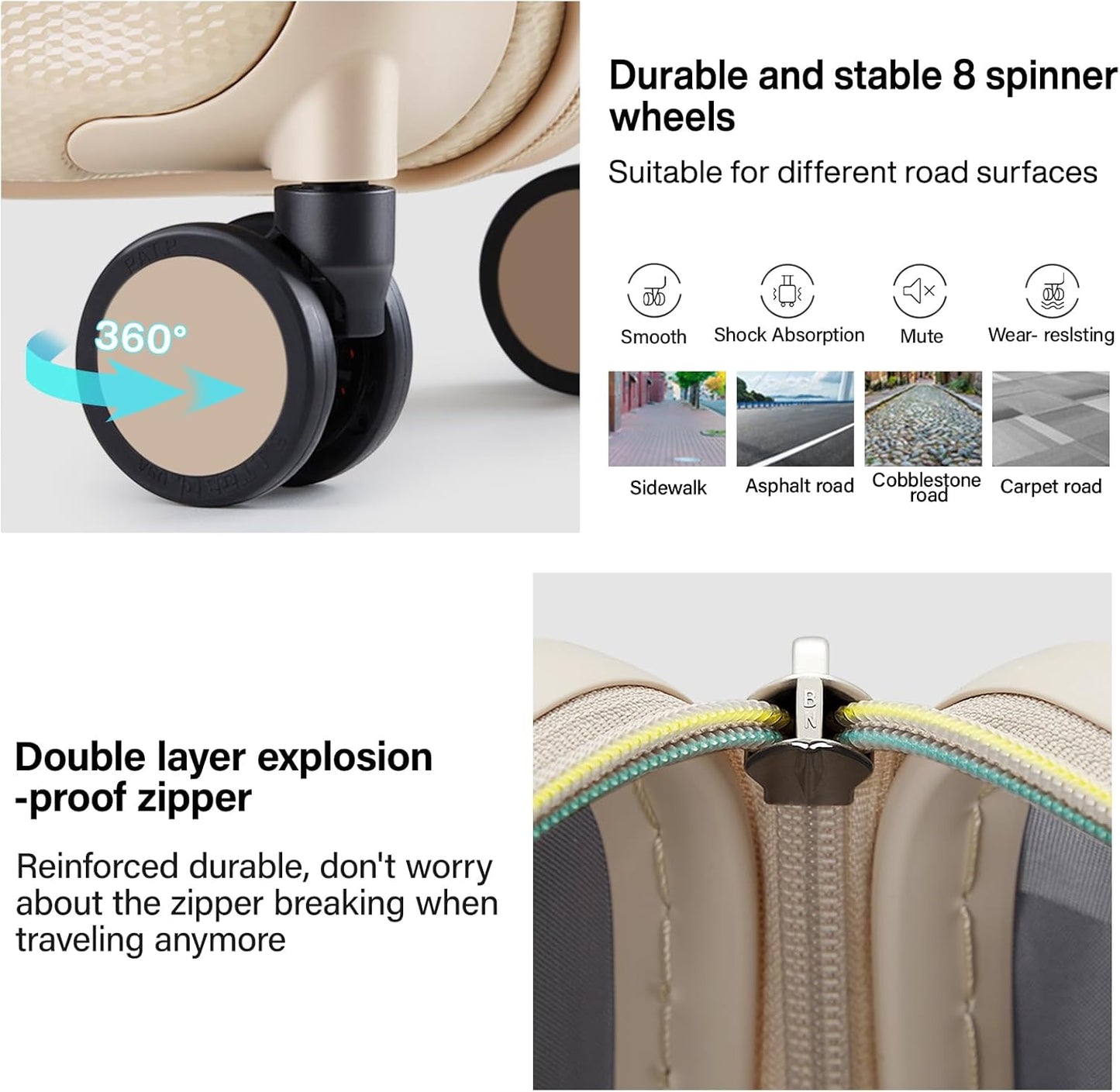 Hanke 20 Inch Expandable Carry on Luggage 22x14x9 Airline Approved Lightweight PC Hard Shell Suitcases with Wheels Travel Luggage Rolling Suitcase Travel Luggage Bag for Weekender(Cuba Sand Pink)