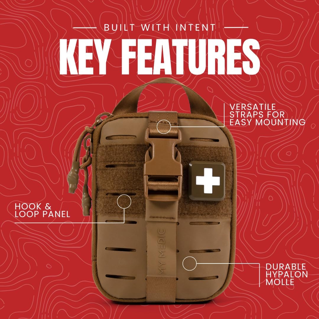 My Medic Sidekick - Camping Hiking and Backpacking First Aid Kit - 70 Items - HSA and FSA Eligible - Small Ifak Great for Travel or Motorcycle - Portable Emergency Kit – Coyote