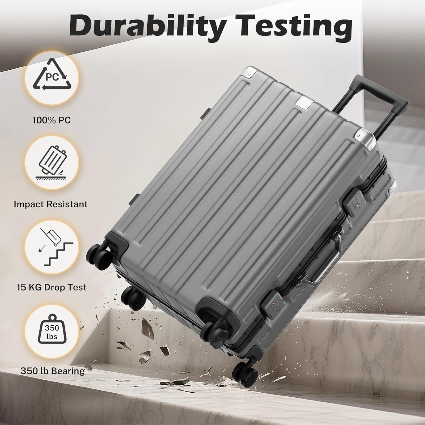 Krute Checked Aluminum Frame Suitcase 24 Inch Zipperless Luggages Hardside PC Luggage With Spinner Wheels TSA Lock USB Charger Suitcases(1 Piece)