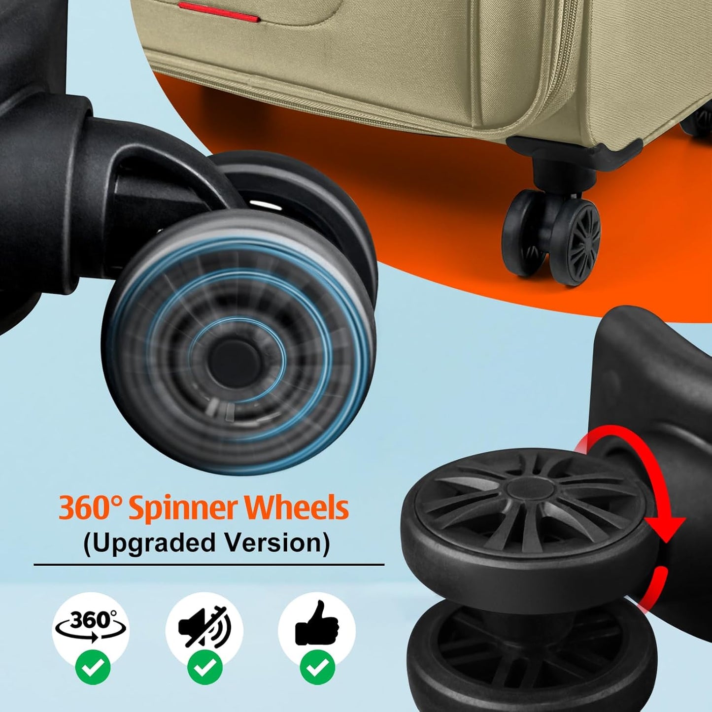 Verdi Luggage 2 Piece Set Suitcase Spinner Wheels Softshell Expandable, Carry On Luggage with USB Port (Khaki, 2-Piece set(20/24))