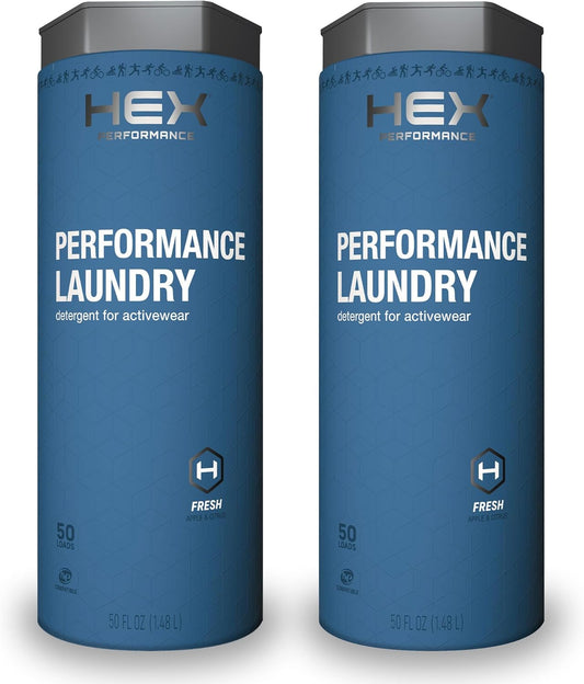HEX Performance Laundry Detergent, Fresh & Clean, 100 Loads (Pack of 2) - Designed for Activewear, Eco-Friendly, Concentrated Formula