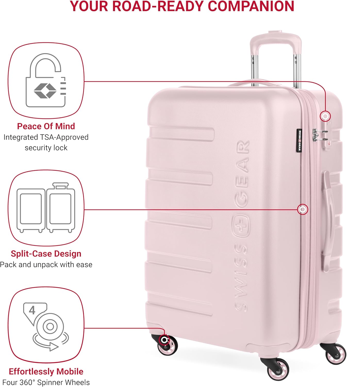 SwissGear 7366 Hardside Expandable Luggage with Spinner Wheels, Pink, Checked-Medium 23-Inch