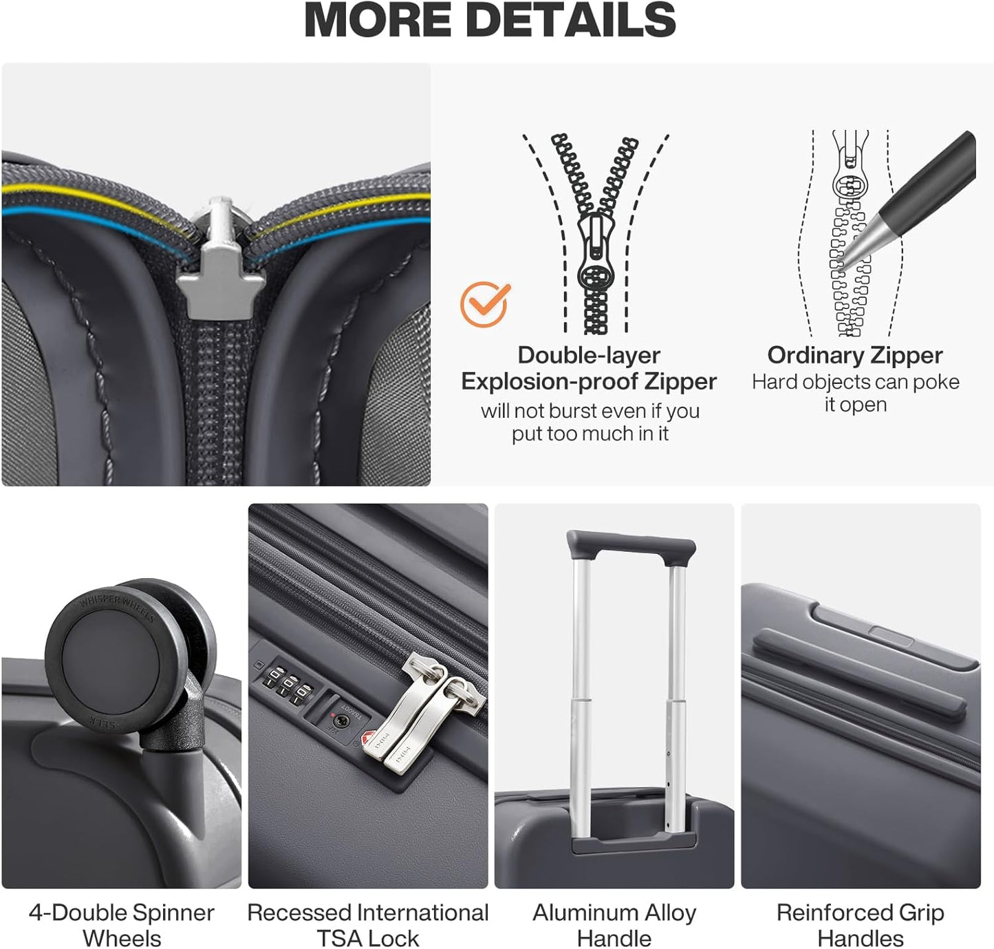 mixi 20 Inch Large Expandable Carry on Luggage Suitcase with Spinner Wheels, Hardside Rolling Travel Suitcase PC with TSA Lock, Rock Gray