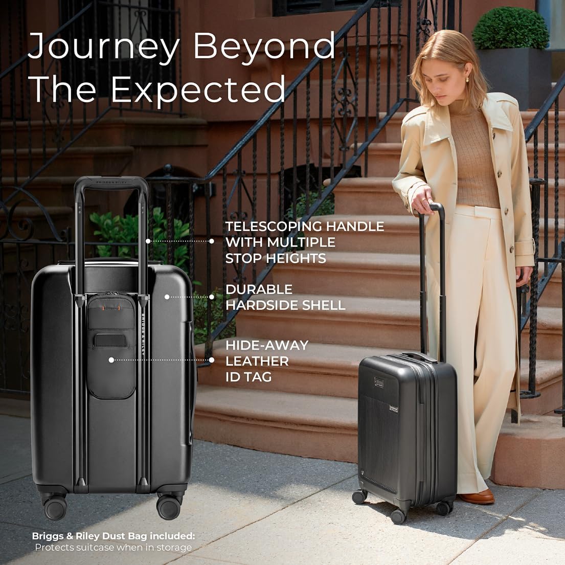 Briggs & Riley Essential 22" Carry On Expandable Spinner - Luggage for Travel, Suitcases with Wheels, Hardside Rolling Bag for Men & Women, Self-Repairing Zipper - Sympatico Collection, Black