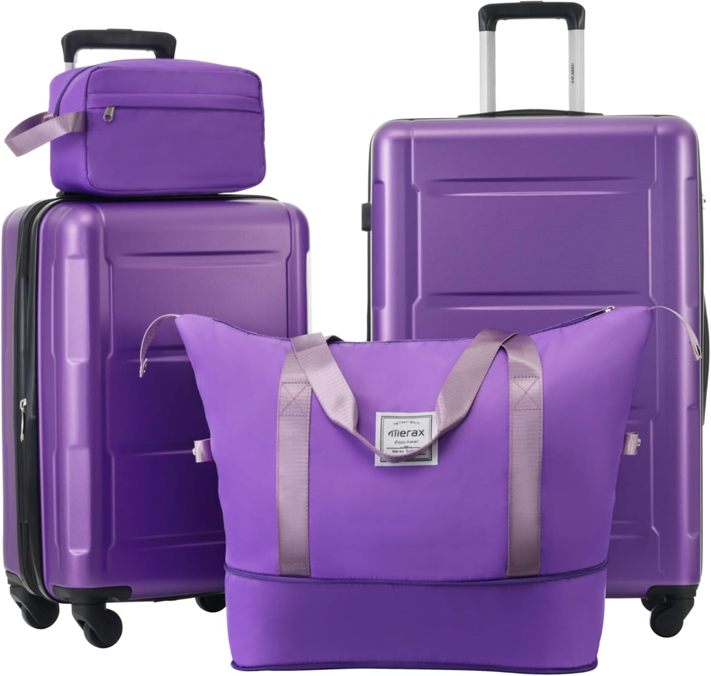 Merax Luggage Set 2 Piece Suitcase Sets with Spinner Wheel,Lightweight Hardside Expandable Travel Laggage with TSA Lock,Suitcase with Travel Bag(20"/24",Purple)