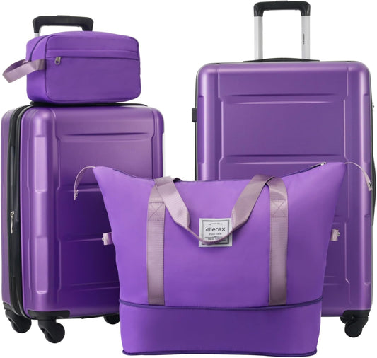 Merax Luggage Set 2 Piece Suitcase Sets with Spinner Wheel,Lightweight Hardside Expandable Travel Laggage with TSA Lock,Suitcase with Travel Bag(20"/24",Purple)