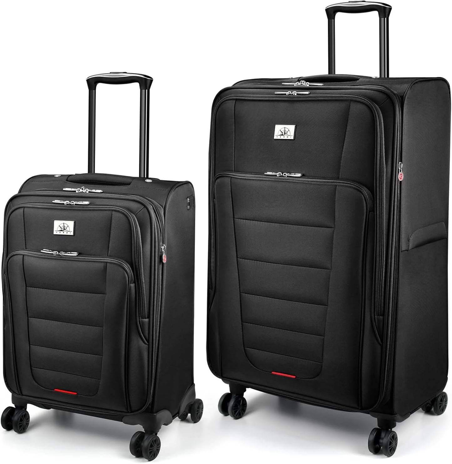Verdi Luggage Sets of 2 Suitcase with Spinner Wheels Softside Expandable, Carry On Luggage with USB Port (Black, 2-Piece set(20/28))
