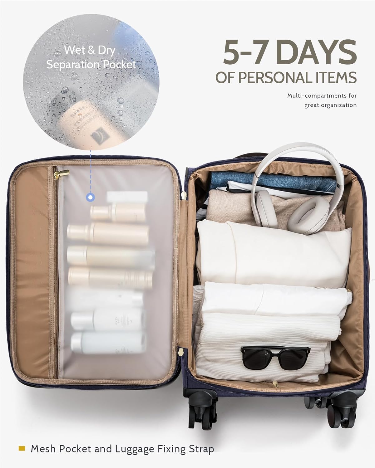 Carry On Luggage 22x14x9 Airline Approved, 20 Inch Softside Suitcase with 360° Spinner Wheels & TSA Lock, Ultra-Lightweight Water-Resistant Large Capacity Luggage for Women & Men