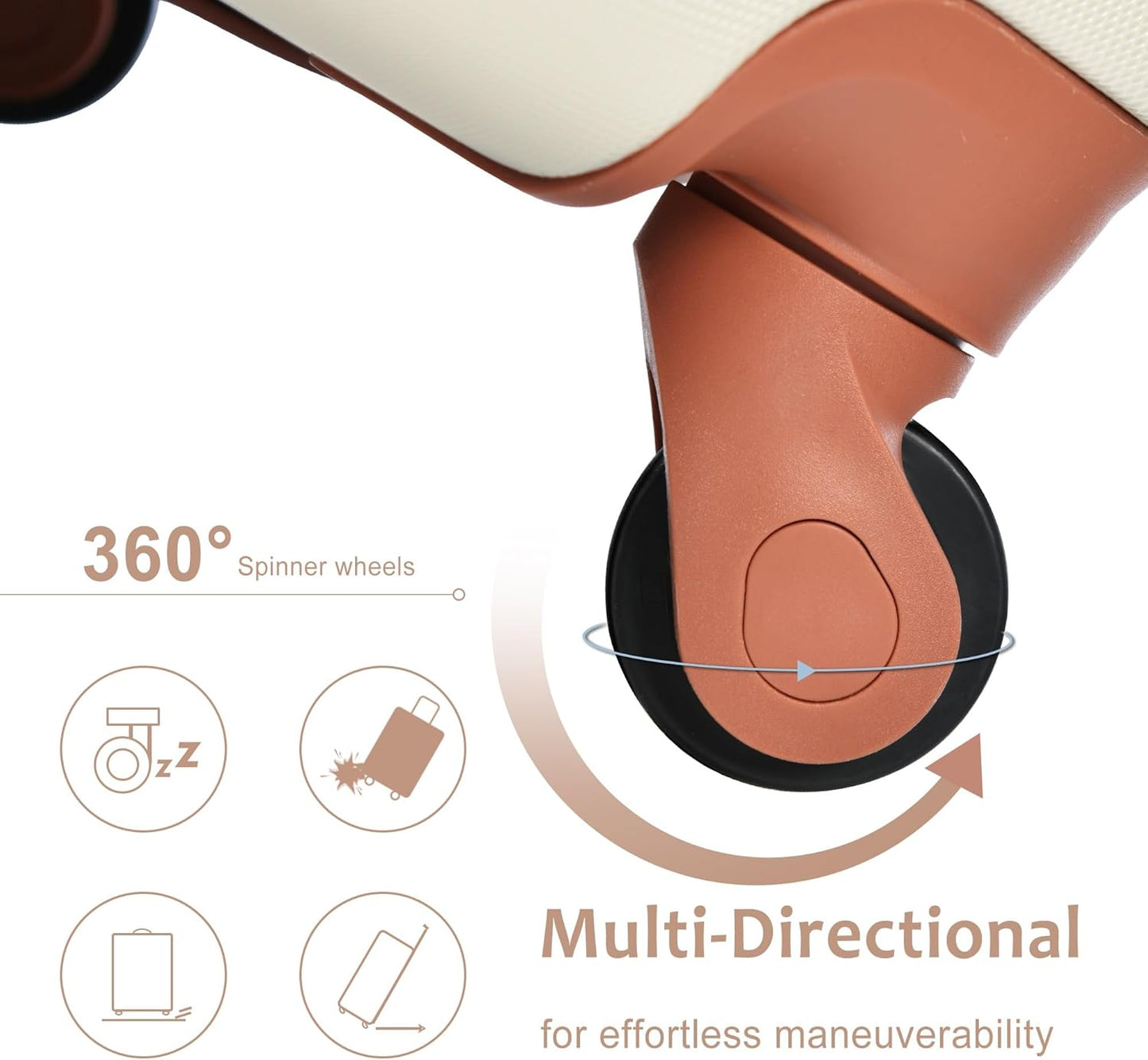 20in Carry On Luggage Hardshell Suitcase with Spinner Wheels Lightweight Lugagge Design Waterproof Durable for Travel, White Luggage (White + Brown)