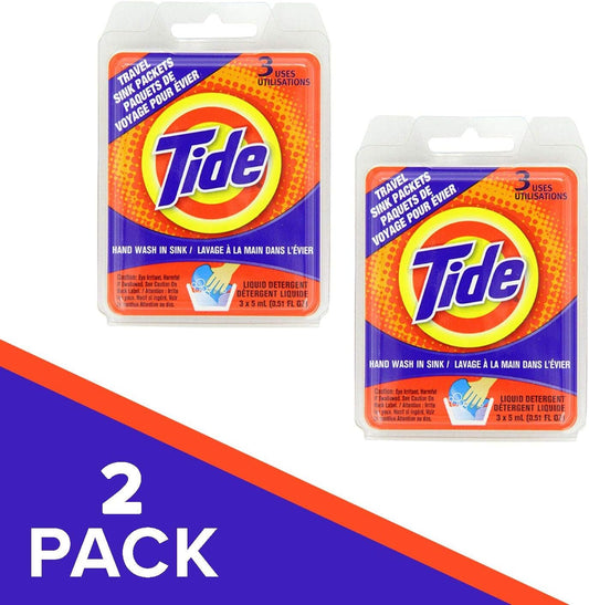 Tide Travel Sink Packets 3ct Laundry Detergent for Hiking, RV, Camping, Backpacking, Outdoors, International (Pack of 2)