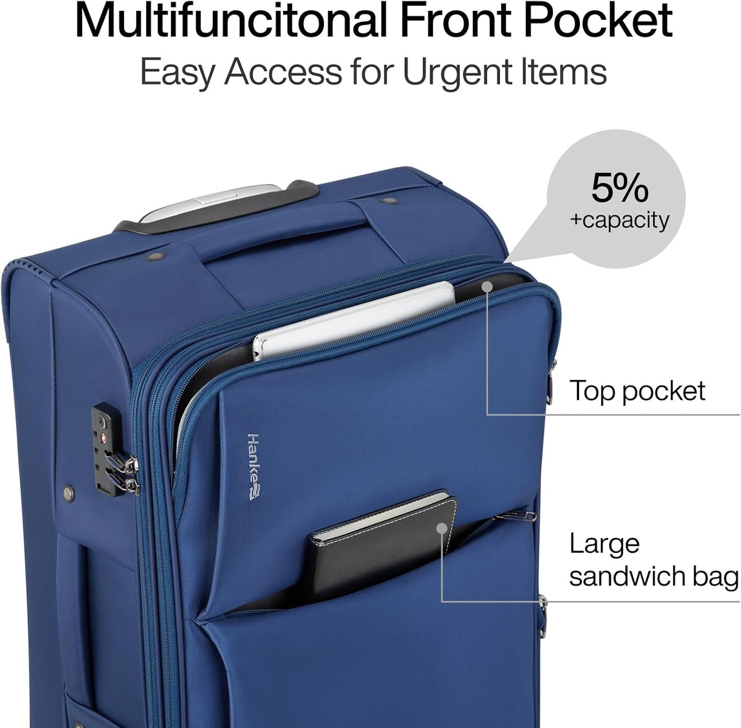 Hanke 28 Inch Luggage Softside Expandable Suitcases with Spinner Wheels, Travel Checked Luggage for Women Men(Blue)