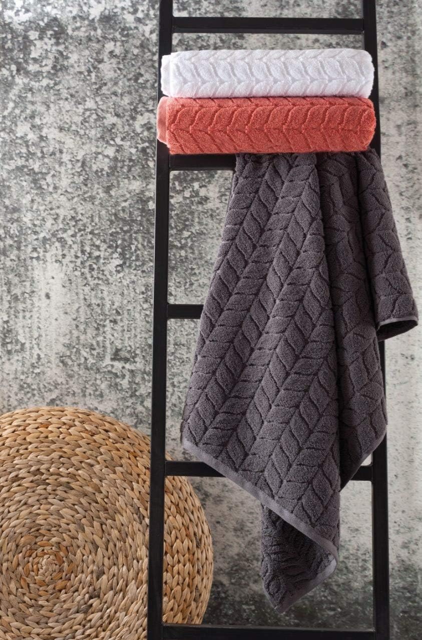 BAGNO MILANO Turkish Bath Towels, Soft Plush Jacquard Luxury Bath Towels, Quick Dry Towel Set (Grey, 4 Pcs Hand Towel Set)