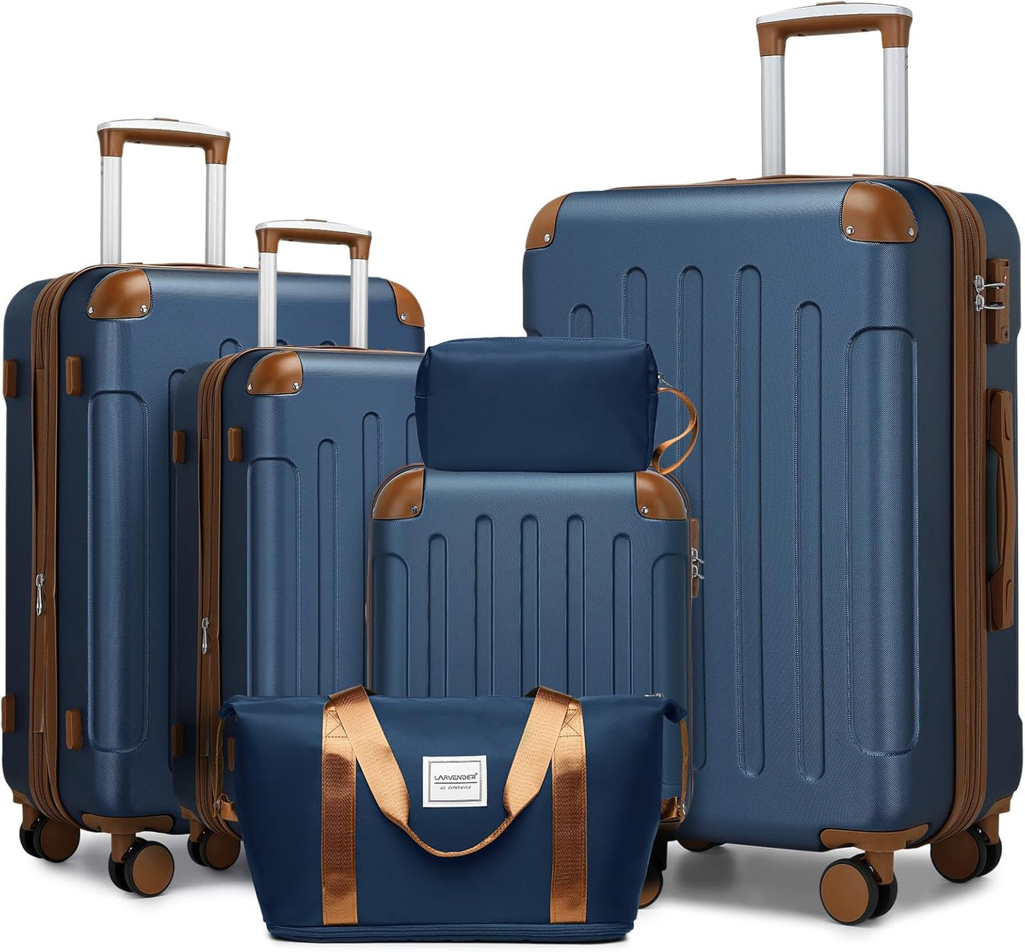 LARVENDER Luggage Sets 6 Piece Suitcases with Wheels, Expandable Suitcase Set ABS Hard Shell Luggage for Women with TSA Lock Double Spinner Wheels (Navy Blue, 6 Piece Set)